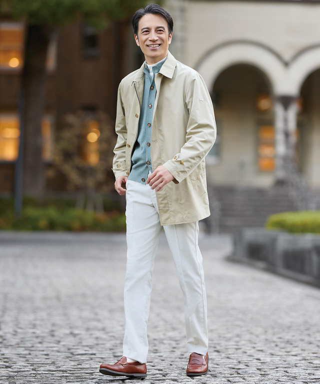 スタンドカラー スウェットライク カーディガン 【手洗いOK】