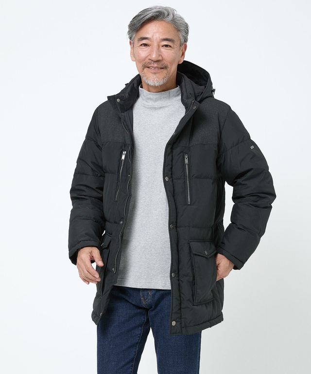 フード付き 切り替え ダウンコート