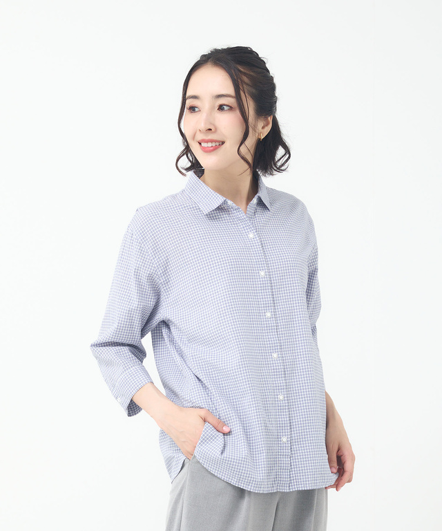 アムンゼン チェック柄 七分袖 ブラウス