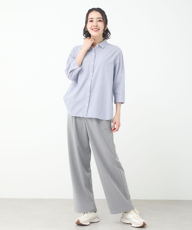 アムンゼン チェック柄 七分袖 ブラウス