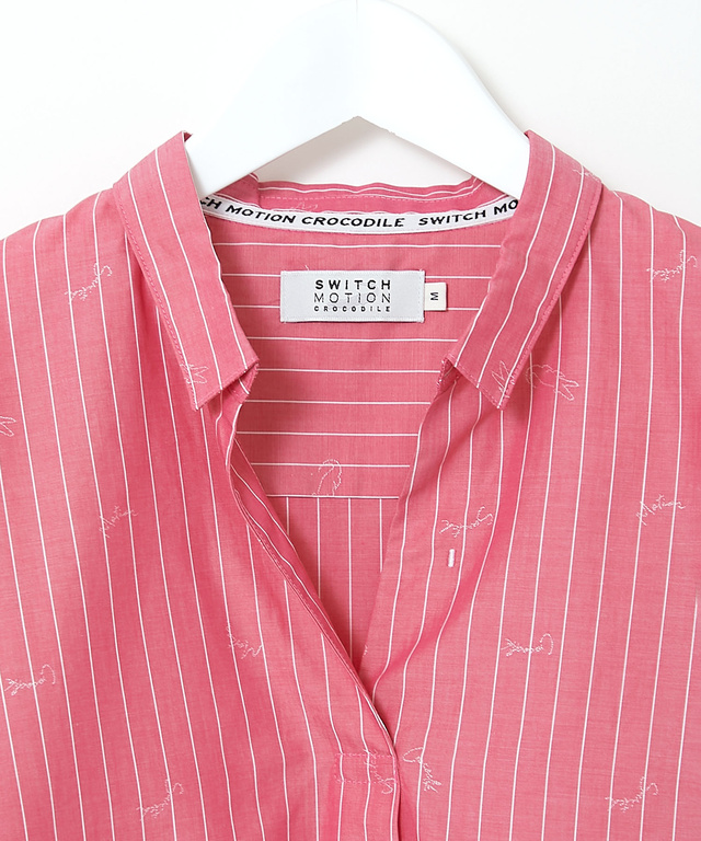 スキッパーカラー ストライプ ブラウス