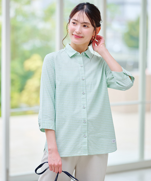 コットン デザイン 七分袖 ブラウス