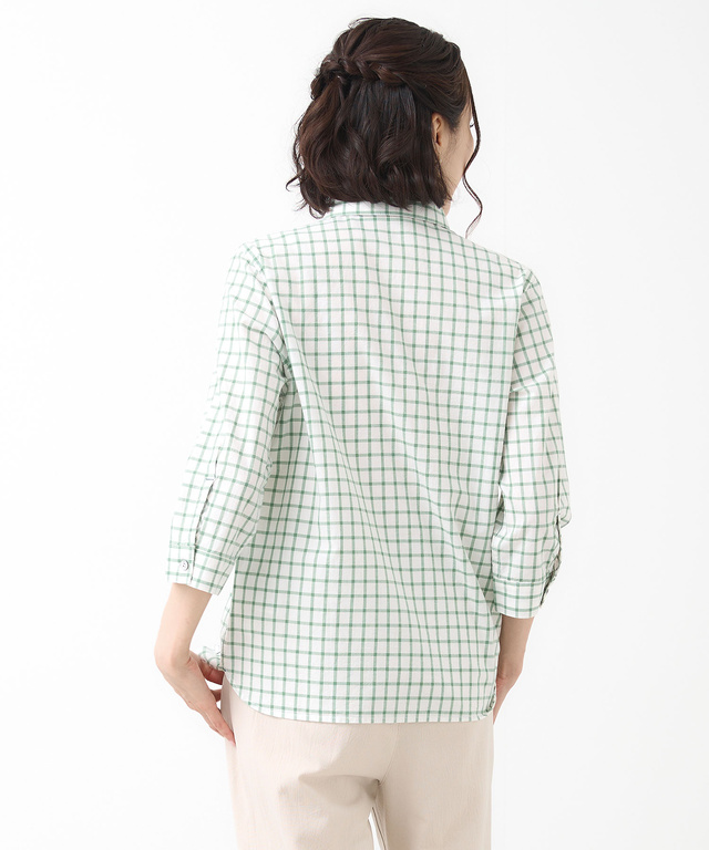 コットン デザイン 七分袖 ブラウス