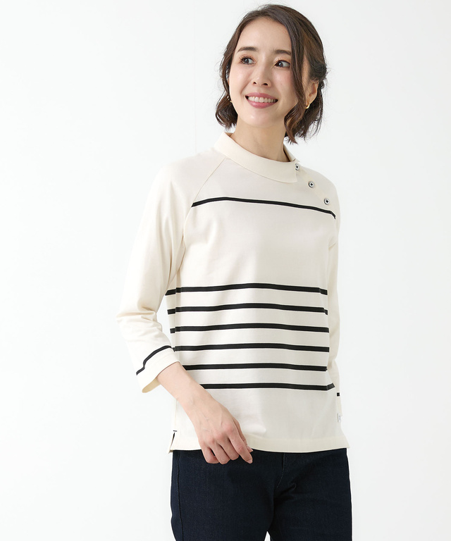 ハイネック ボーダー カットソー