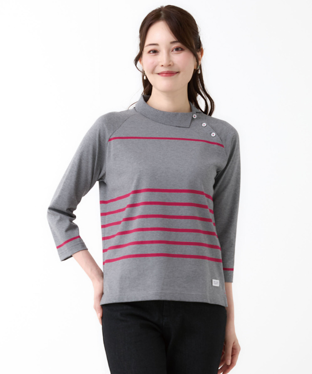ハイネック ボーダー カットソー