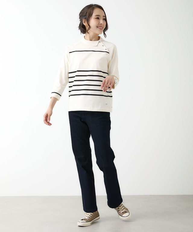 ハイネック ボーダー カットソー
