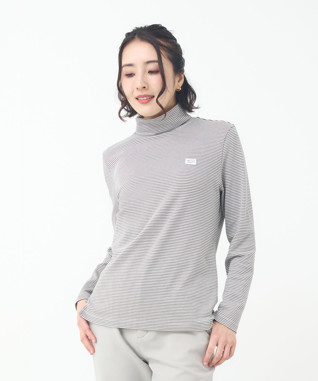 コットンスムースボーダー タートルネック カットソー
