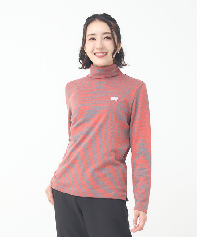 コットンスムースボーダー タートルネック カットソー