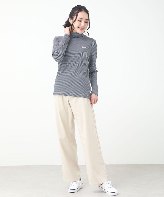 コットンスムースボーダー タートルネック カットソー