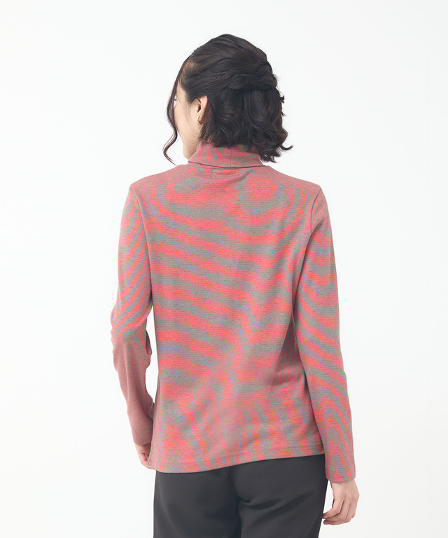 コットンスムースボーダー タートルネック カットソー