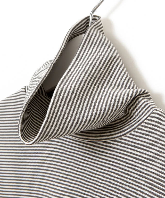 コットンスムースボーダー タートルネック カットソー