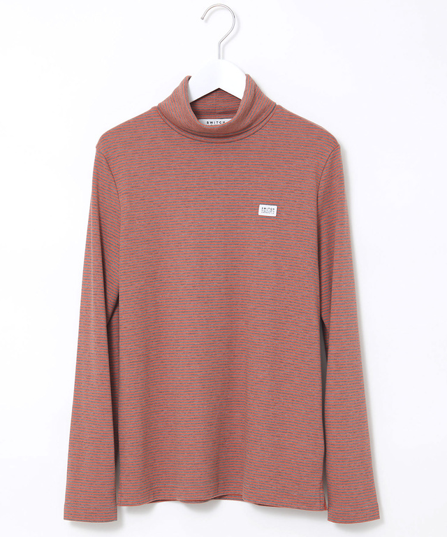 コットンスムースボーダー タートルネック カットソー