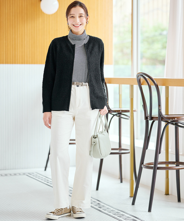 コットンスムースボーダー タートルネック カットソー