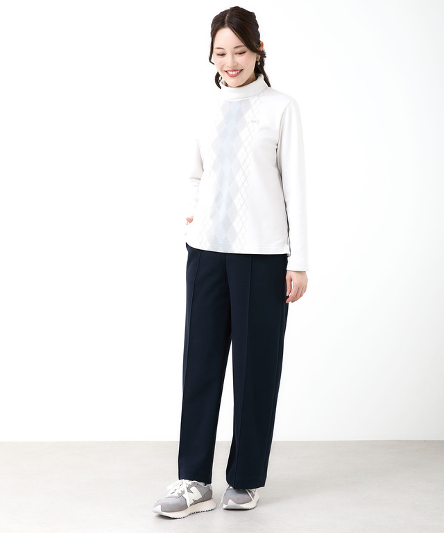 裏起毛 アーガイル ハイネックカットソー