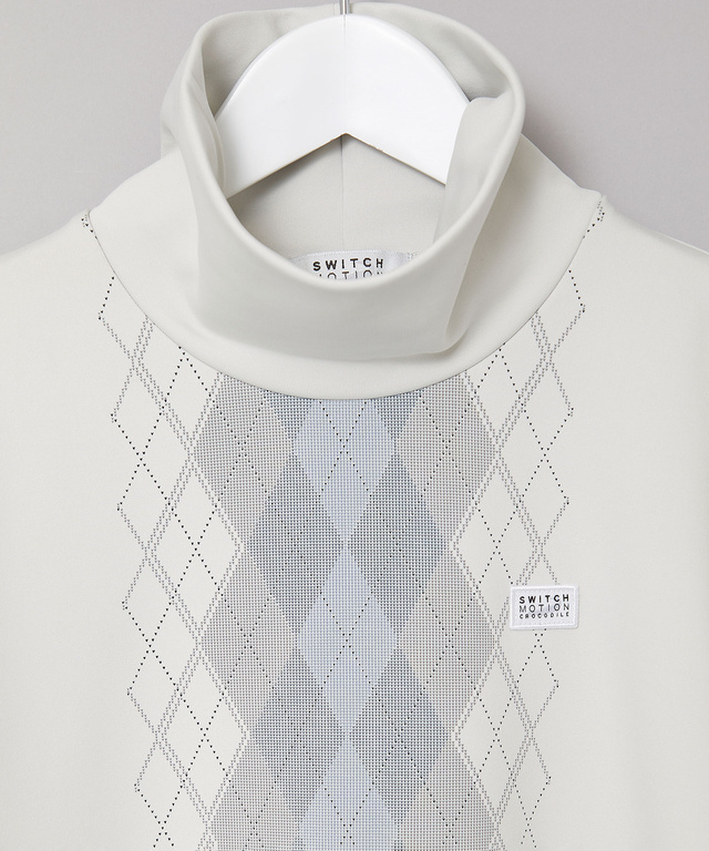 裏起毛 アーガイル ハイネックカットソー