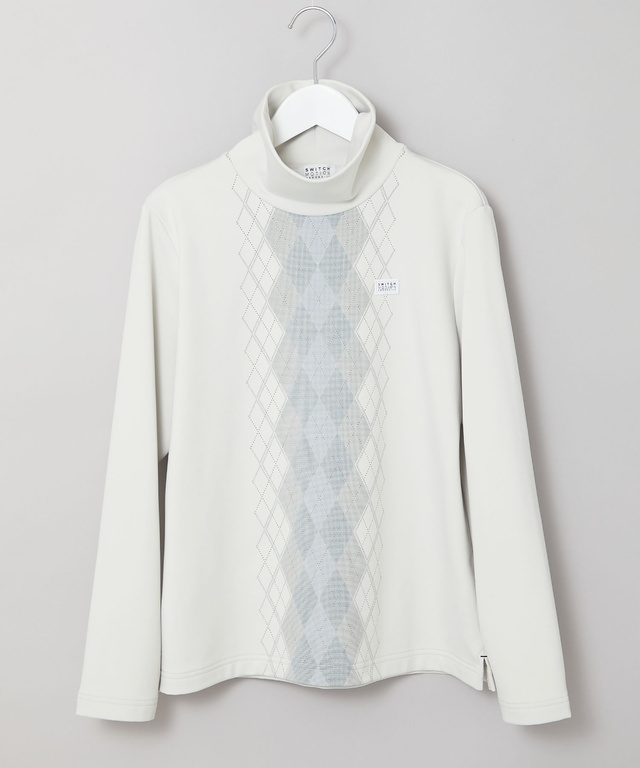 裏起毛 アーガイル ハイネックカットソー