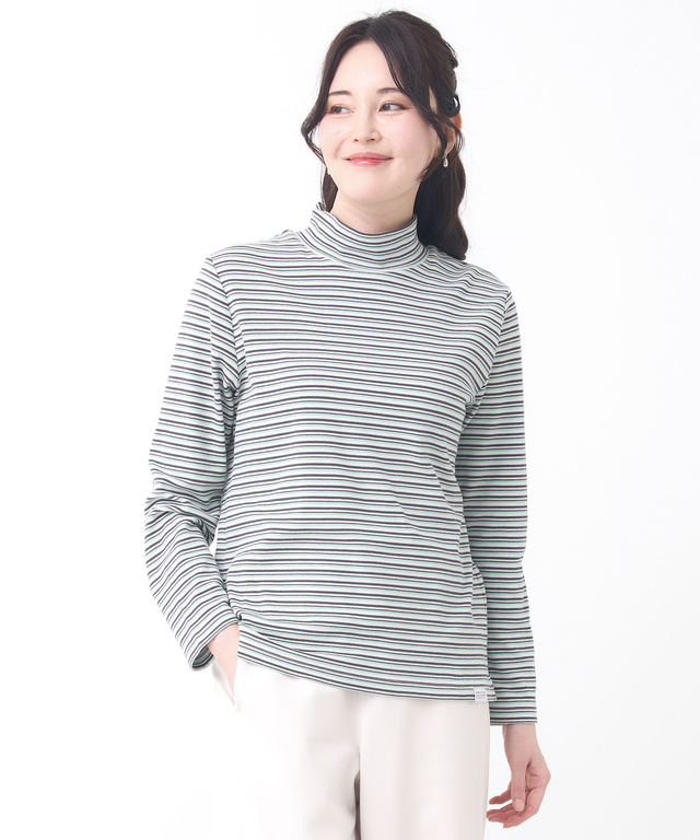 スムース ボーダー タートルネックカットソー