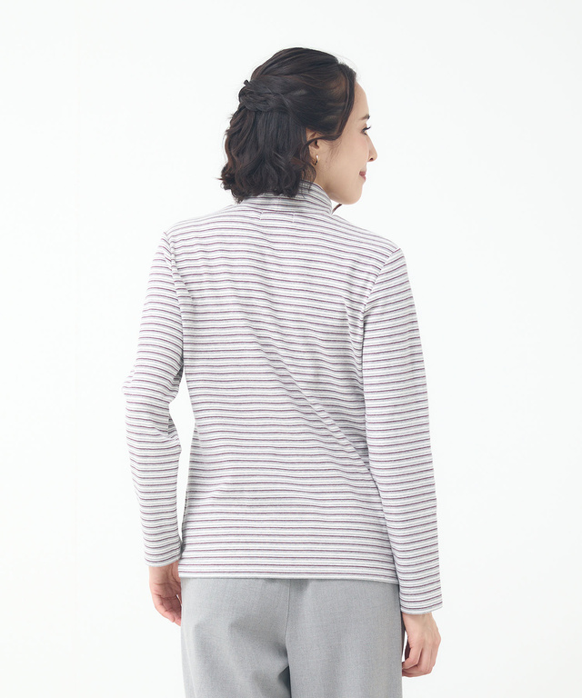 スムース ボーダー タートルネックカットソー