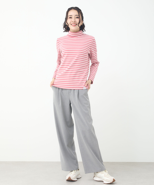 起毛ボーダー タートルネックカットソー