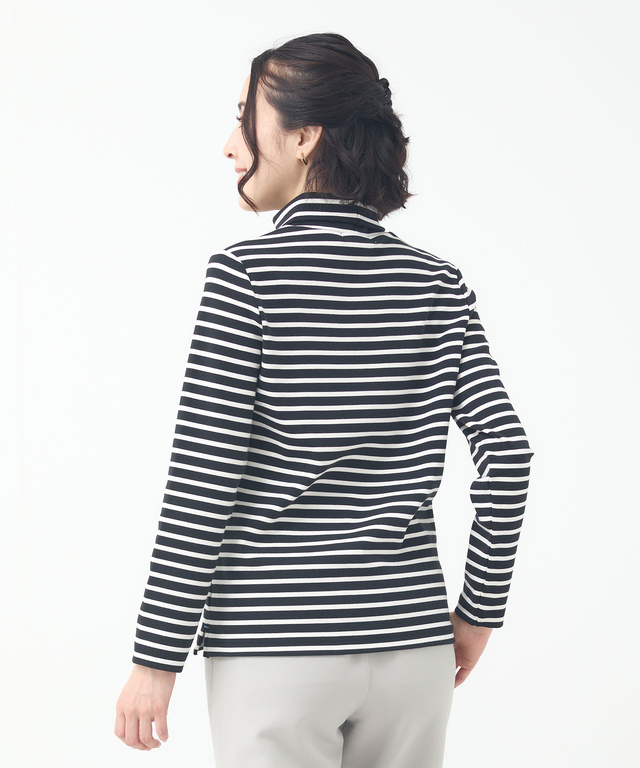 起毛ボーダー タートルネックカットソー