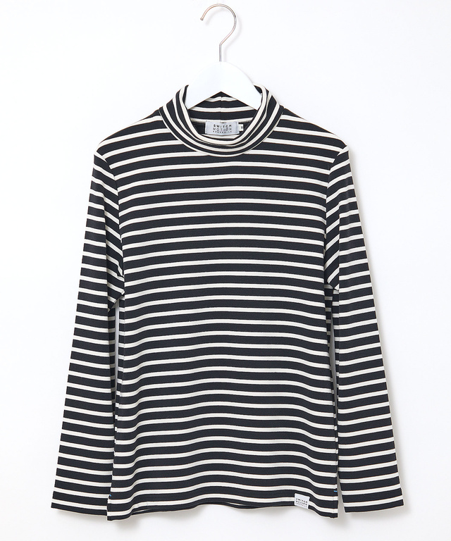 起毛ボーダー タートルネックカットソー