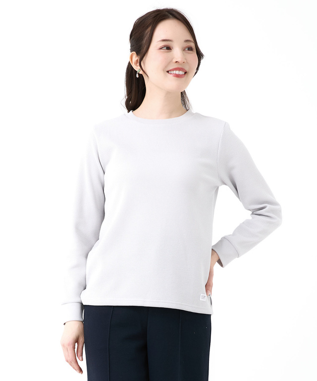 ワッフル生地 クルーネック カットソー