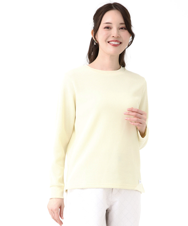 ワッフル生地 クルーネック カットソー