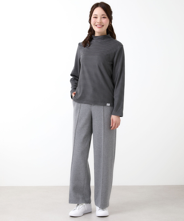 天竺 ボーダー柄 ハイネックカットソー