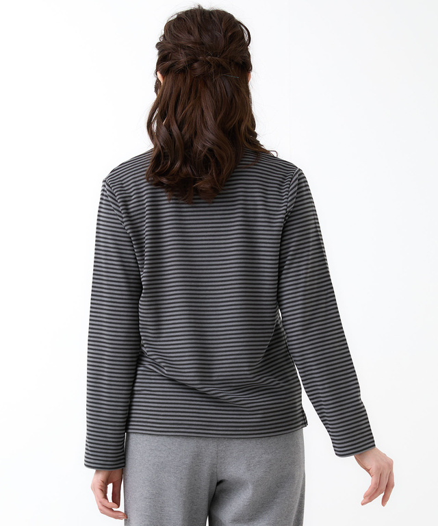 天竺 ボーダー柄 ハイネックカットソー