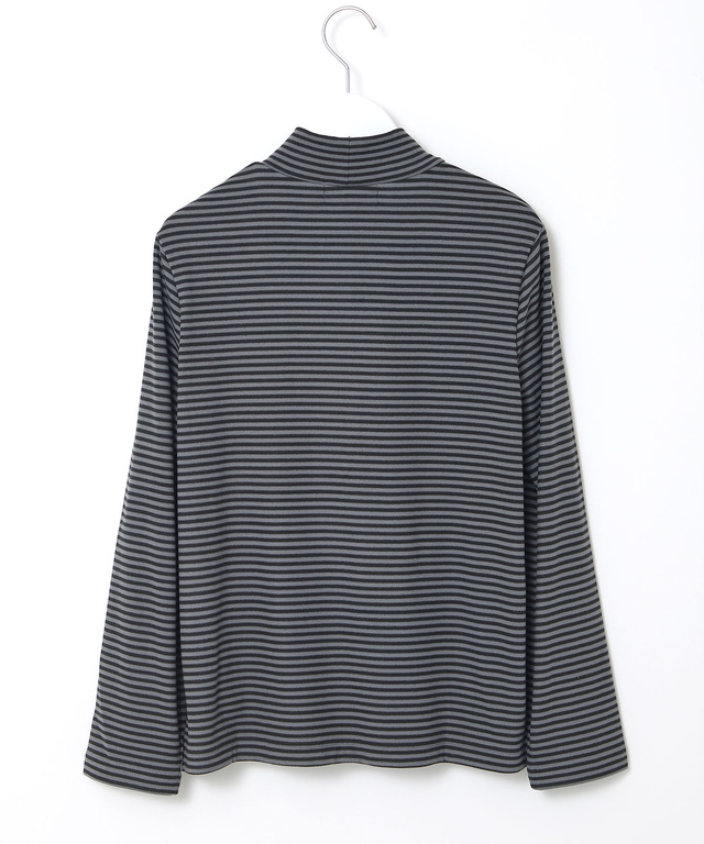 天竺 ボーダー柄 ハイネックカットソー