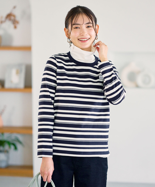 天竺 パネルボーダー クルーネックTシャツ