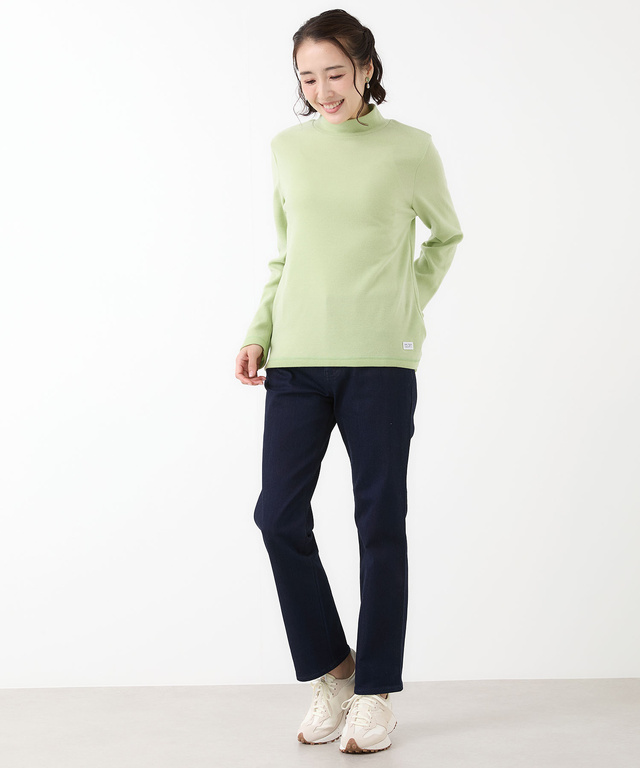 リブボーダー ハイネック カットソー