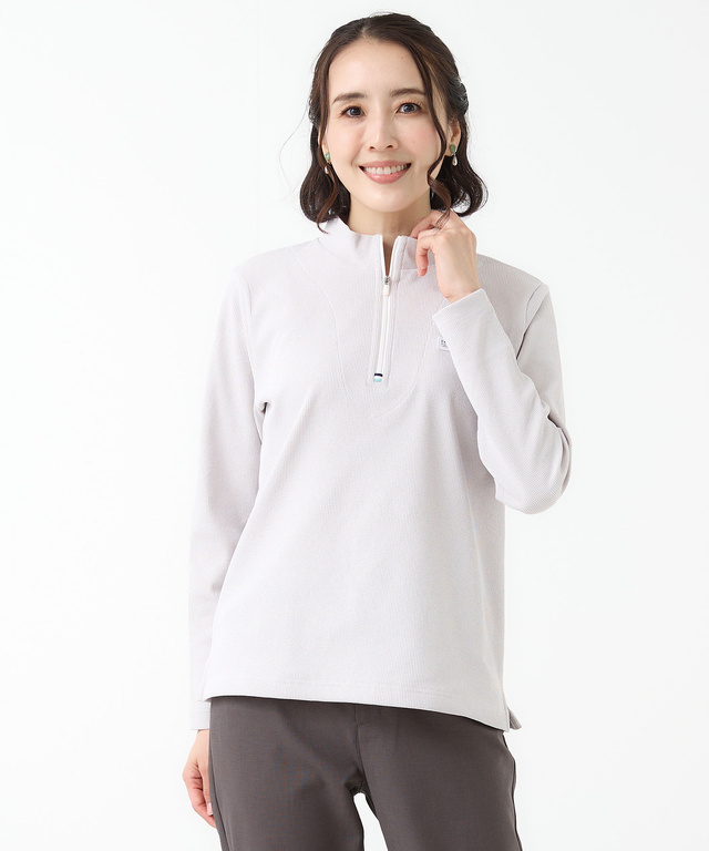 ワッフル ハーフジップ プルオーバー カットソー