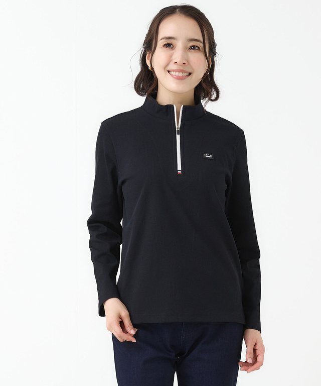 ワッフル ハーフジップ プルオーバー カットソー