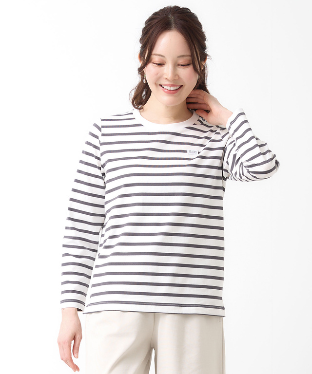 天竺 パネルボーダー クルーネック Tシャツ