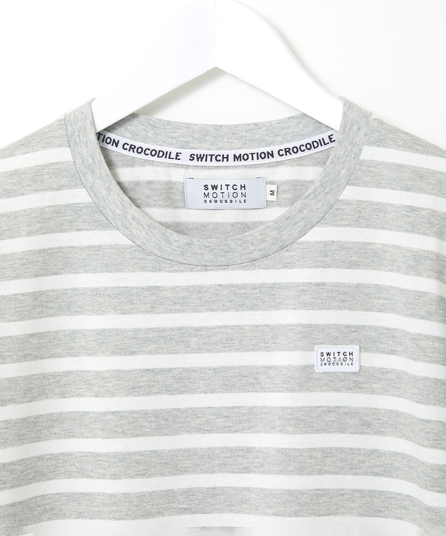 天竺 パネルボーダー クルーネック Tシャツ