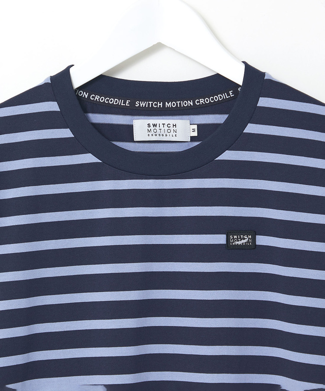 天竺 パネルボーダー クルーネック Tシャツ