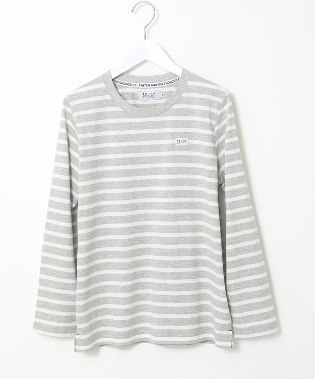 天竺 パネルボーダー クルーネック Tシャツ