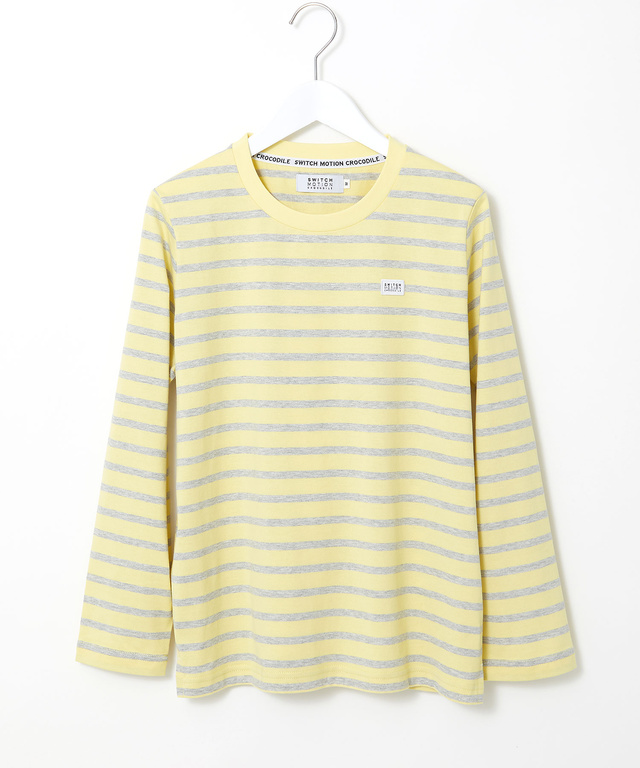 天竺 パネルボーダー クルーネック Tシャツ