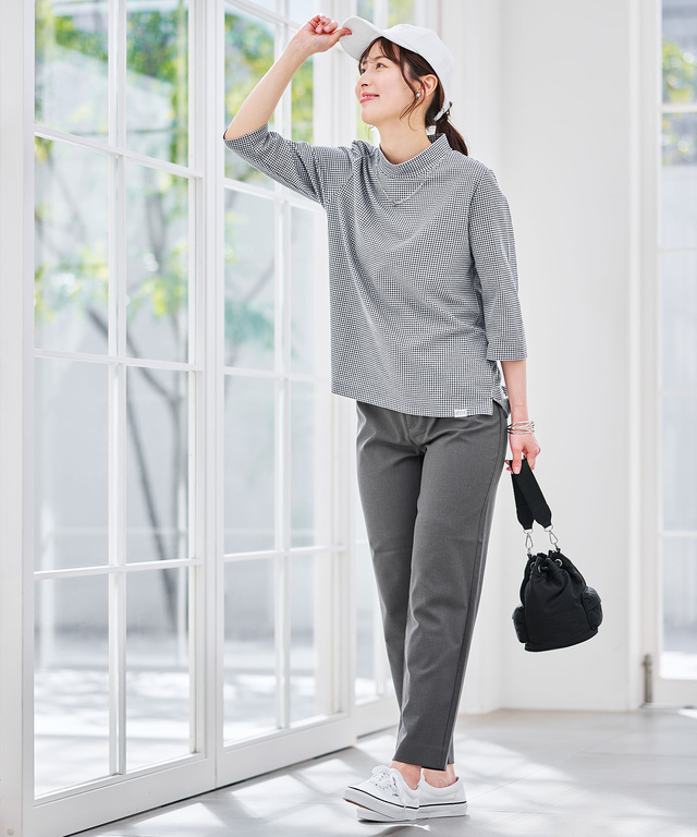 ギンガム ハイネック カットソー