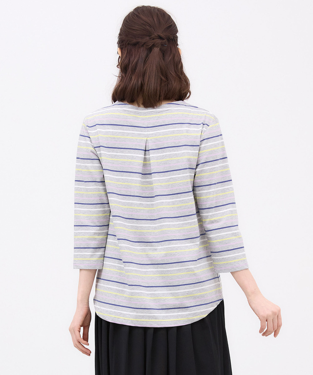 スノーコットン ボーダー 七分袖 Tシャツ【接触冷感】