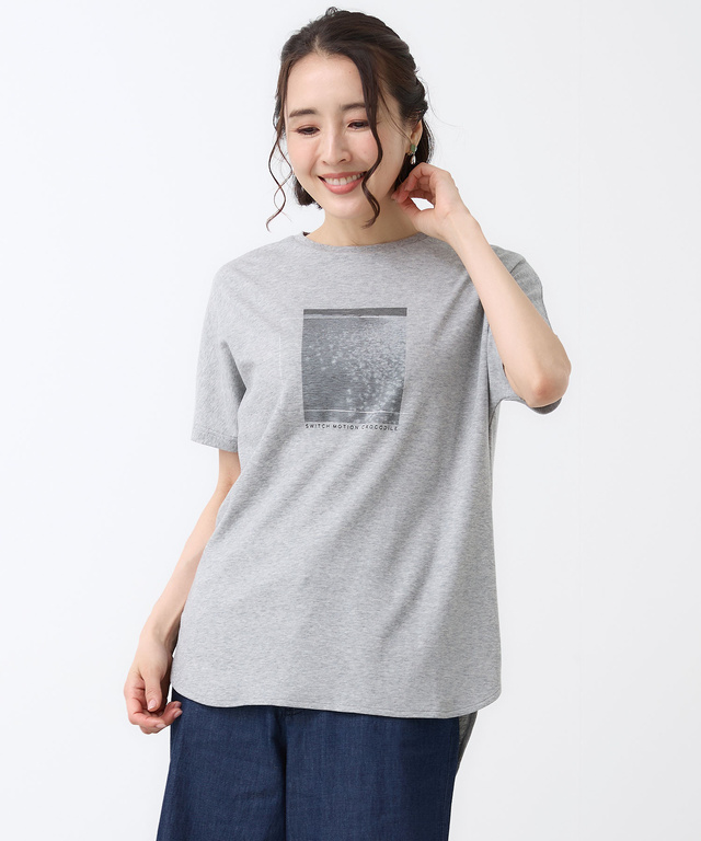 スムース ロゴプリント チュニック丈 Tシャツ