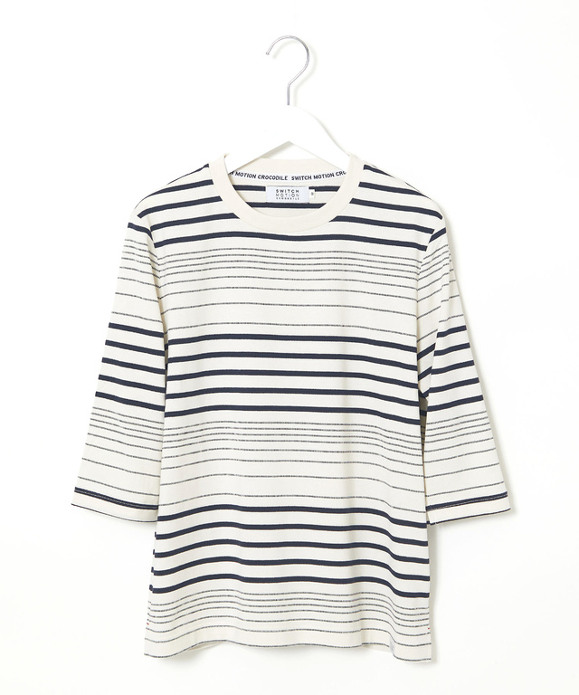 天竺 ボーダー6分袖 Tシャツ