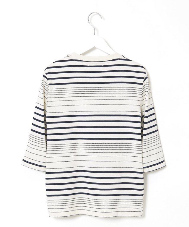 天竺 ボーダー6分袖 Tシャツ
