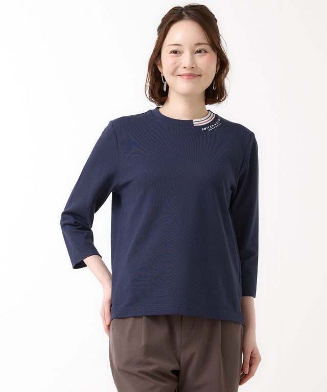 鹿の子編み ボーダー配色 7分袖Tシャツ