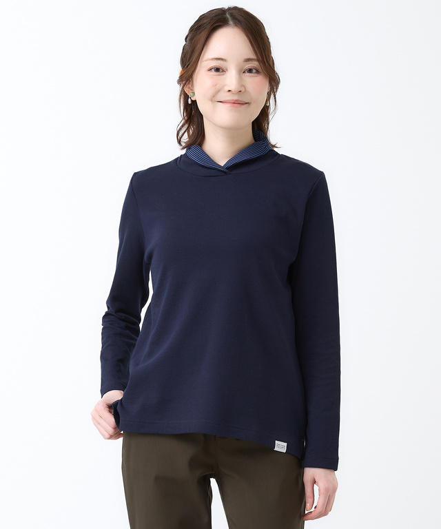 接結ジャカード 配色タートルネック Tシャツ