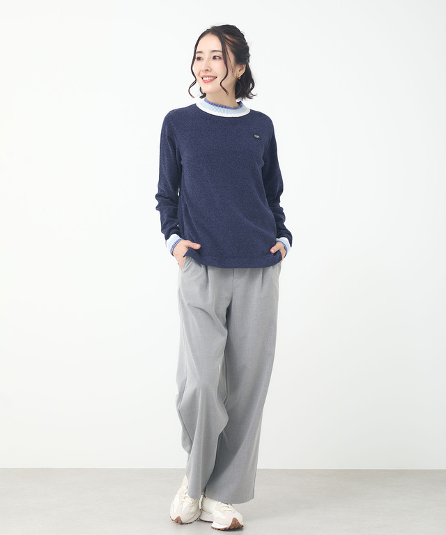 襟配色 ハイネックプルオーバー ニット