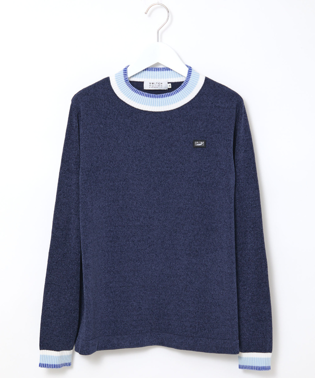 襟配色 ハイネックプルオーバー ニット