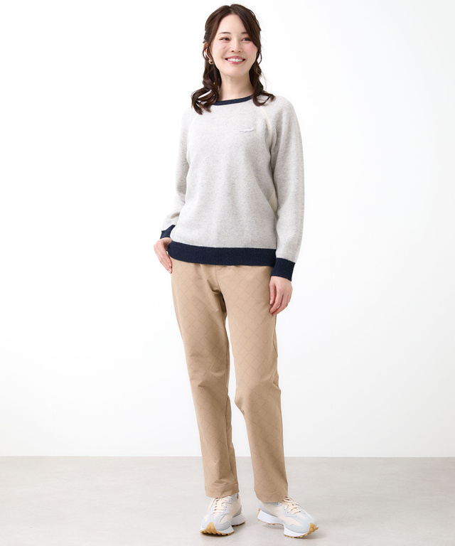 ウールブレンド リブ配色 プルオーバーニット