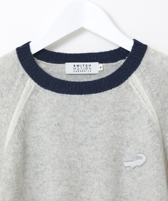 ウールブレンド リブ配色 プルオーバーニット